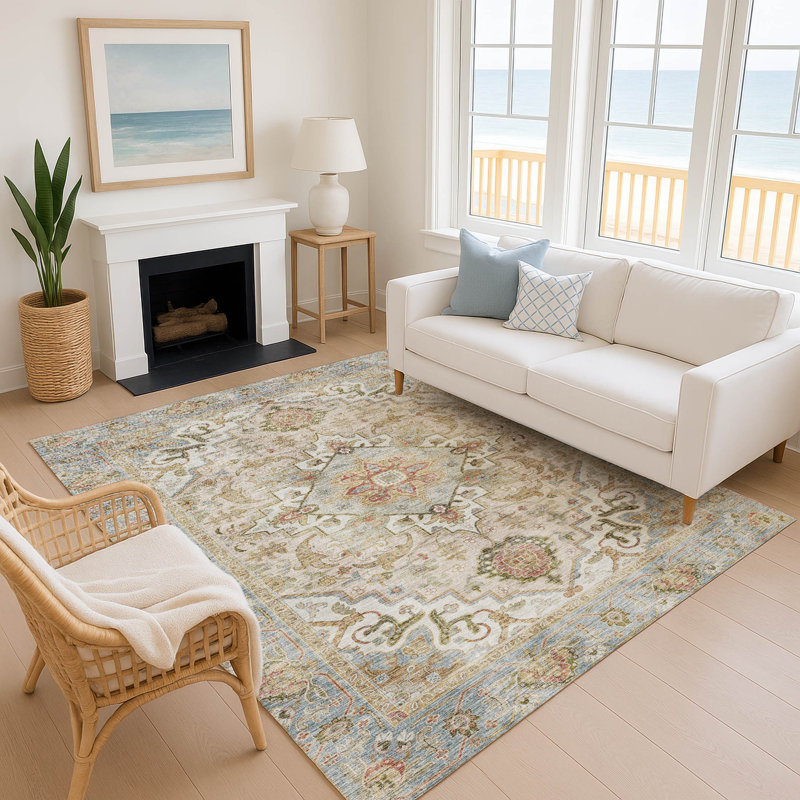 Premium Machine Washable Mayfield AMF2163 global Rug, Beige, Rectangle 2'6" x 3'10"
