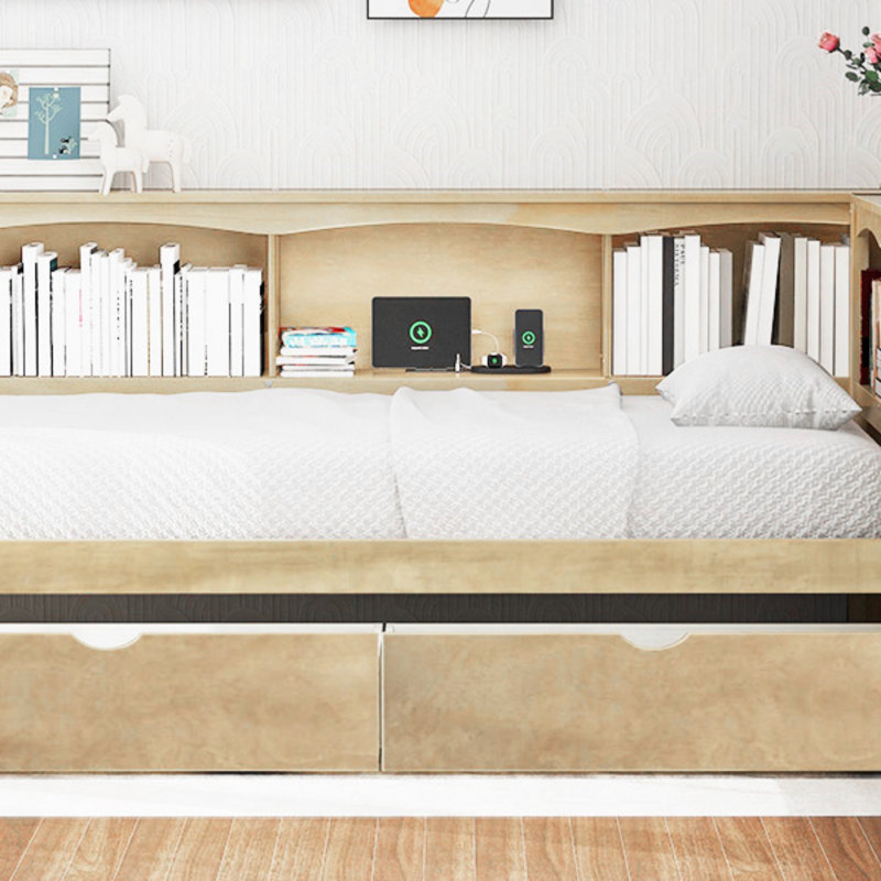 Twin Size Daybed With Two Storage Drawers, Storage Cabinets And USB Ports (Daybed), Wood