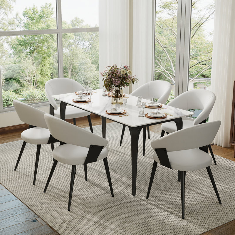 Yianna Modern Stone Dining Table for Modern Kitchen Living Room, Home and Office, Black, White, 29.53"H x 63"L x 31.5"W