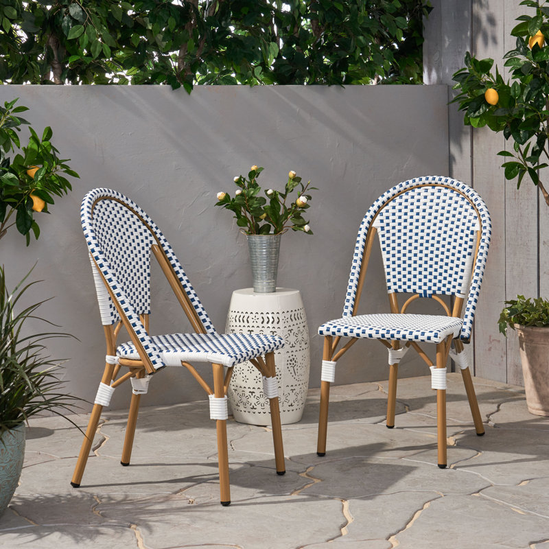 Outdoor Dining Side Chair, Blue/White