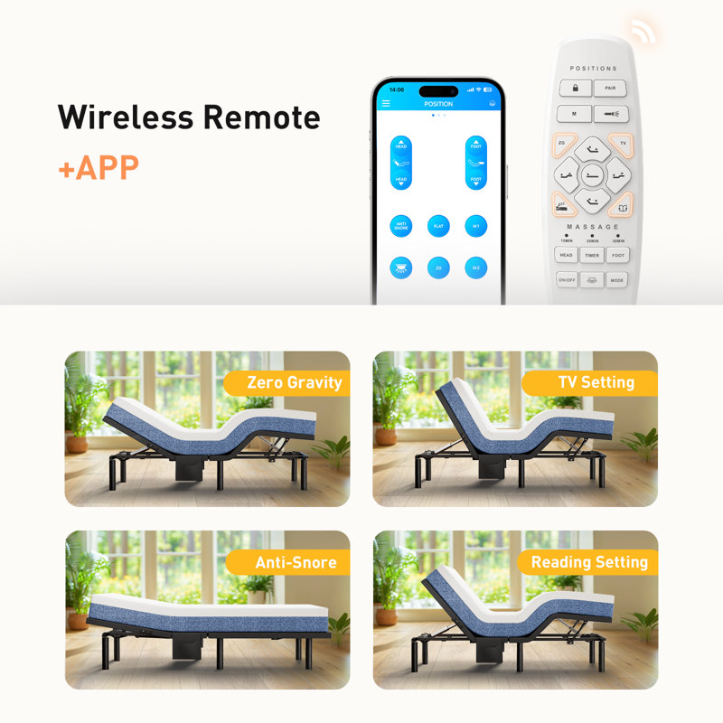 Ergonomic Queen Size Adjustable Bed, Zero Gravity Base