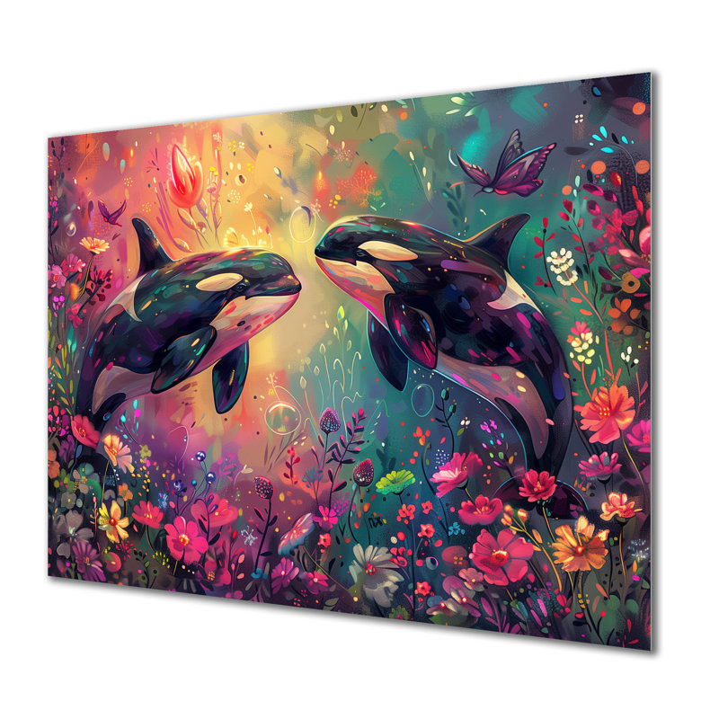 Orque noire nageant Paradise Dream II - baleine, décoration murale animal, Sans cadre, métal, H 24 po x l 32 po