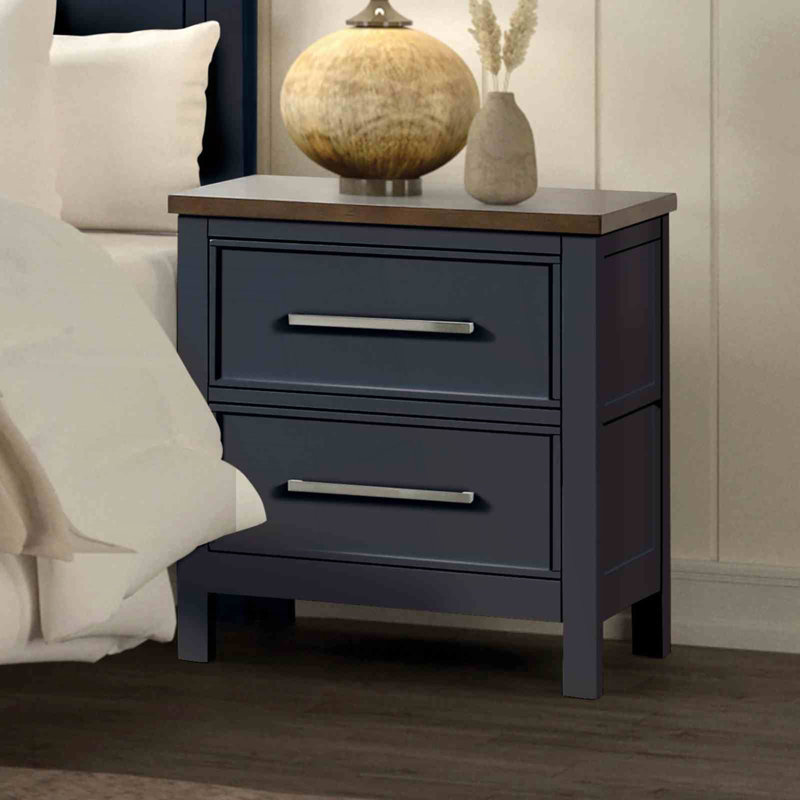 Table de chevet Modern Farmhouse, Bleu / brun foncé