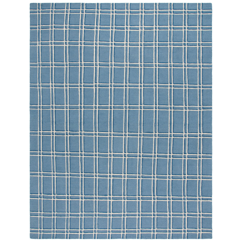 Evell Hand-Tufted Wool and Cotton Plaid Area Rug, Rectangle 8' x 10'