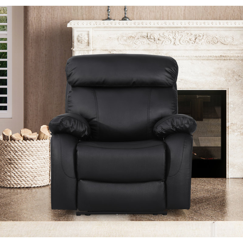 Avrielle Faux Leather Power Recliner, Black Faux Leather