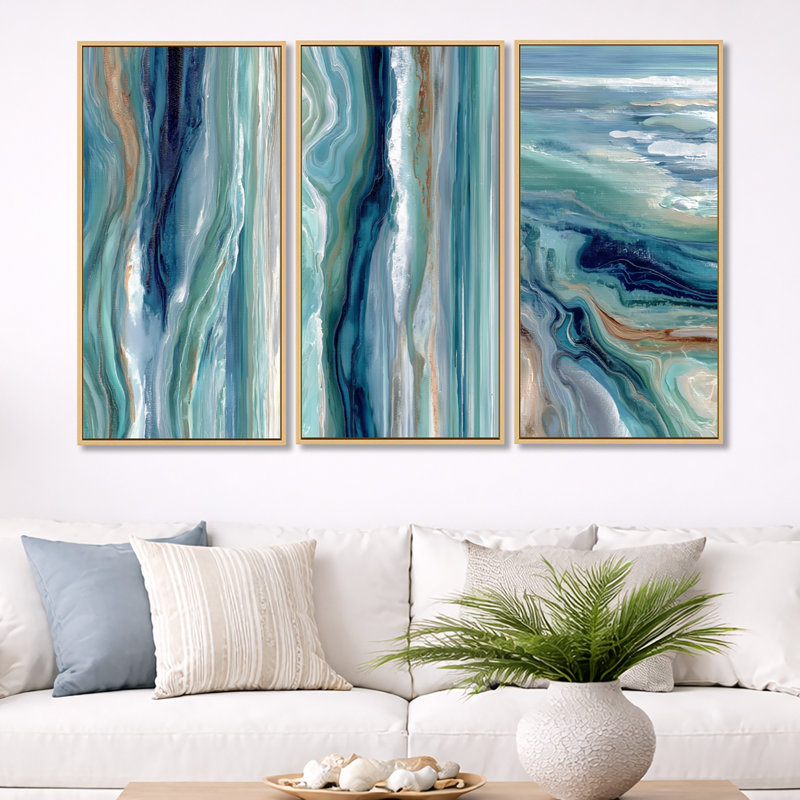 «Green River», impression sur toile 3 pièces, 32" H x 48" W, Natural Wood Floater Framed