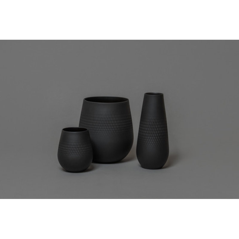 Villeroy & Boch Manufacture Collier Noir Carre, 10.25" Tall Porcelain Table Vase, Matte Noir Carre