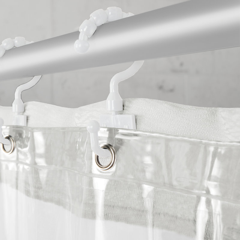 Rideau de douche simple à rayures et crochets Grier, Blanc
