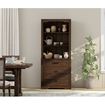 Glenford 3 Tier Pantry Cabinet With Drawer,73.3" Tall Floor Standing Cupboard,Modern Farmhouse Display Kitchen Buffet With Adjustable Shelves For Dini by Winston Porter