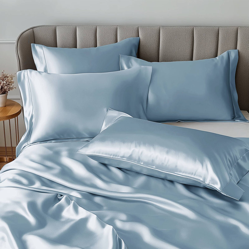 Satin Wrinkle Resistant Luxury Sheet Set, Twin Sheet Set + 2 Standard Pillowcases, Blue