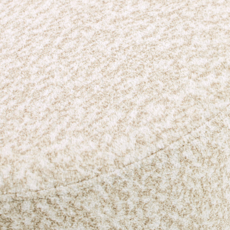 Hampton 18" Round Beige Chenille Upholstered Ottoman with Scalloped Base