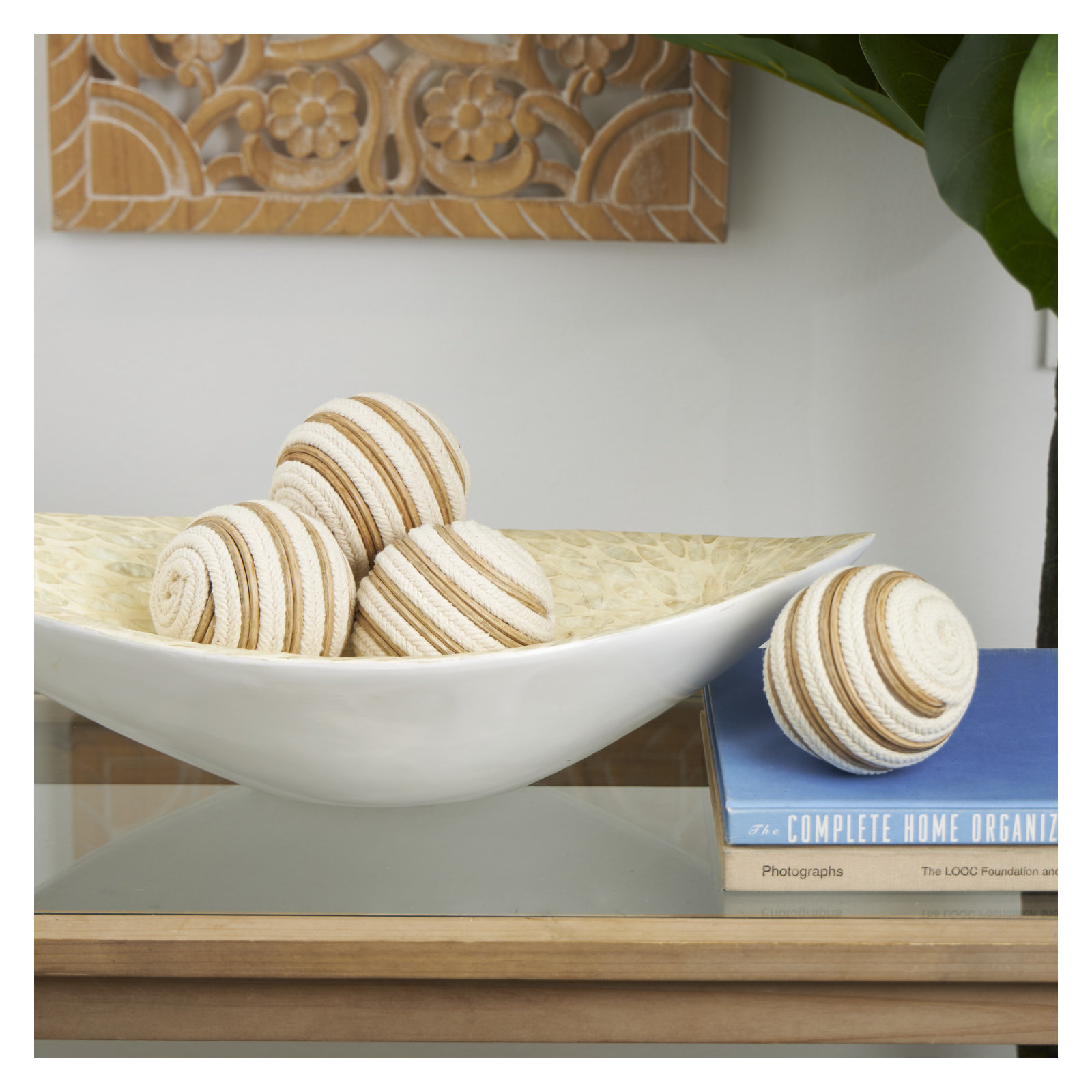 Maraca Orbs & Vase Filler, White/Brown