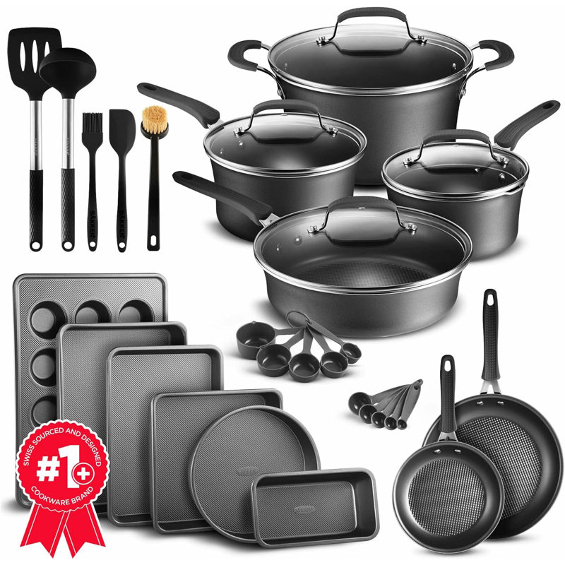 23-Piece Black Non-Stick Aluminum Cookware and Bakeware Set