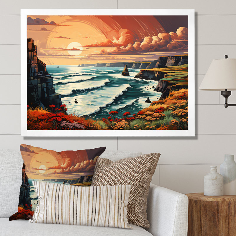 Irlande Falaises de Moher II, H 34 po x l 44 po x P 1,5 po, Cadre simple blanc