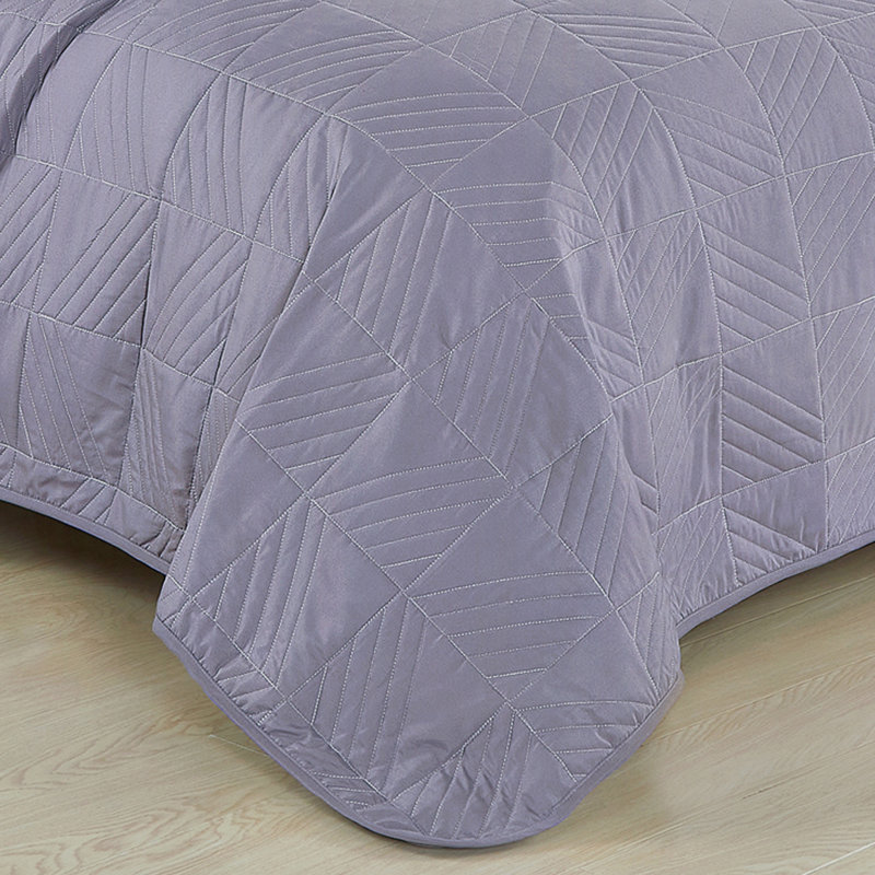 3-Piece Reversible Lavender Leaf-Quilted Microfiber Bedspread Set,Queen