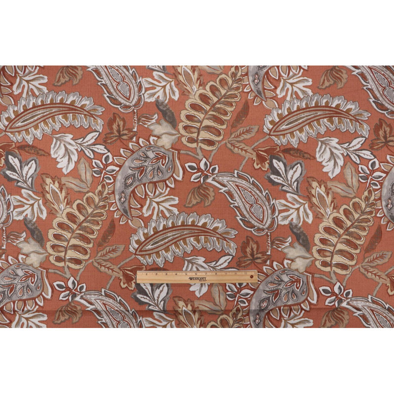 Housse de coussin d'extérieur rustique orange à motif cachemire, Carré 17 po