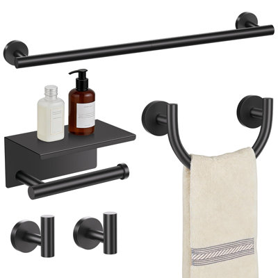 5-Piece SUS304 Bathroom Hardware Set with 23.6in Towel Bar & Toilet Paper Holder with Shelf