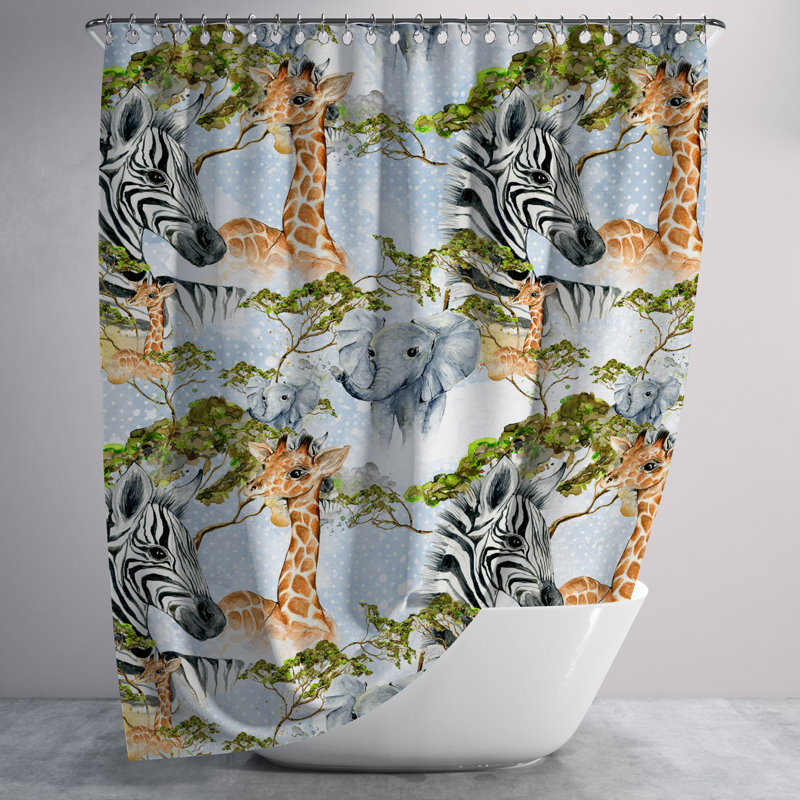 Animal Print and Floral Shower Curtain, 83" H x 70" W