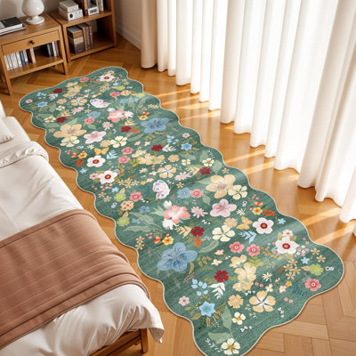 Tapis de salon lavable: grand tapis de chambre à coucher à motif floral antidérapant antidérapant pour la cuisine de la salle à manger