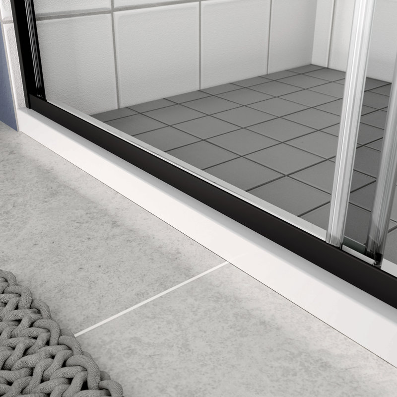 Porte de douche à dérivation, porte coulissante, avec verre trempé de 1/4 po, Noir mat