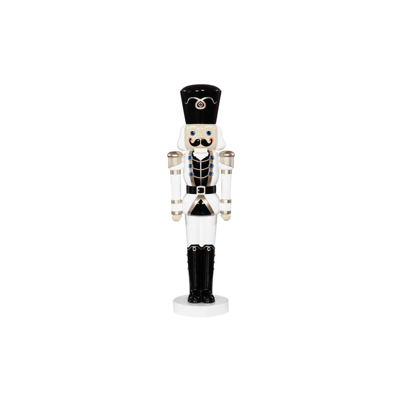 Sculpture casse-noisette soldat 4 pi, Noir / Blanc / Doré, H 72 po x l 21 po x P 18 po