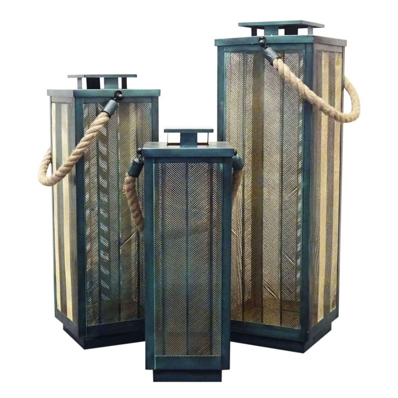 3 Piece Metal Wall Lantern Set, 69cm H x 20cm W x 20cm D, Black