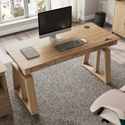 Natural Wood Style Electric Standing Desk with 3 Drawers home office desk