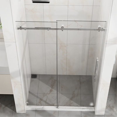 Shower Door, 48" X 72", 1/4" (6mm) Tempered Clear Glass, - Proof, Adjustable, Reversible, Splash, Smooth Sliding, Steel Frame, Quiet Pulleys, Proof Coating, Waterproof Sealing, Splash Design, Sliding