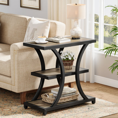 End Table With Storage, 3-tier Side Table With Geometric Metal Design, Industrial Nightstand For Small Spaces, Living Room, Bedroom, Study Room by 17 Stories