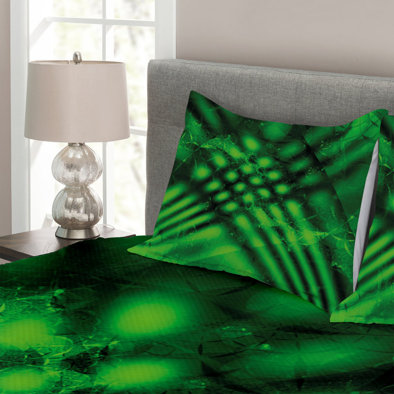 Adwit Green/Black Microfiber Bedspread Set, 220 x 264 cm