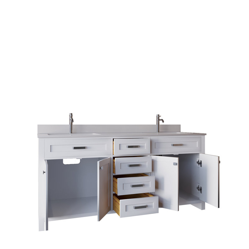 Ensemble de meuble-lavabo double 70,7 po avec miroir Chanai, Blanc
