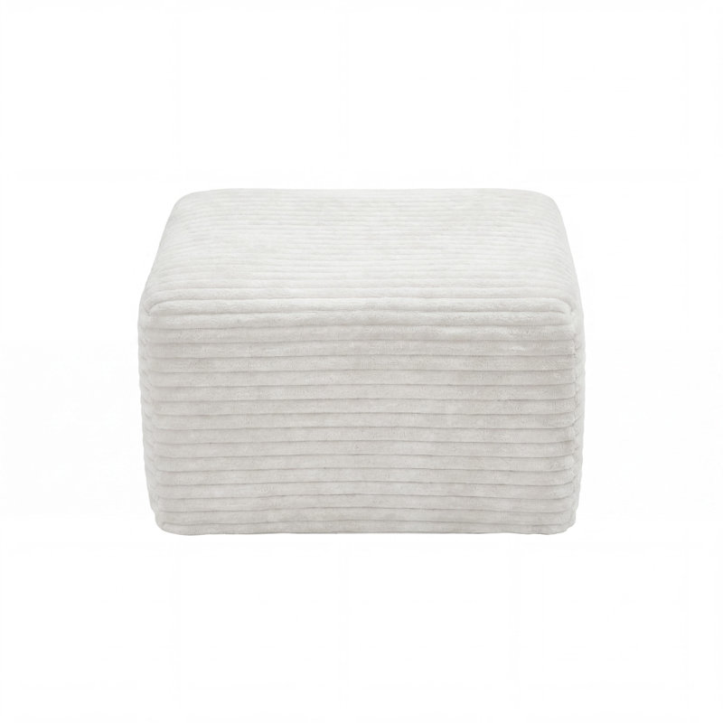 Pouf carré rembourré en velours côtelé, repose-pieds moelleux pour la décoration du salon et de la chambre à coucher, Blanc