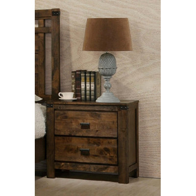 Rustic Style Two-Drawer Nightstand with Centre Glide