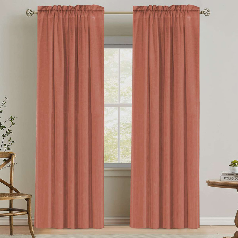 Linen Rod Pocket Curtains for Living Room 2 Panel Pocket Drape Semi Sheer Neutral Country Rustic Farmhouse Boho Curtain Bedroom Light Filtering