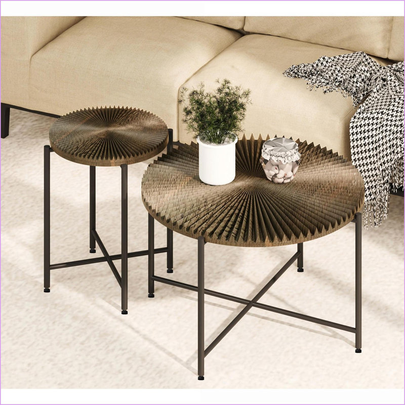 Noyer foncé 2 pièces café et amp; Ensemble de tables de bout - Conception radiale, panneau de fibres à densité moyenne / PVC durable pour le salon