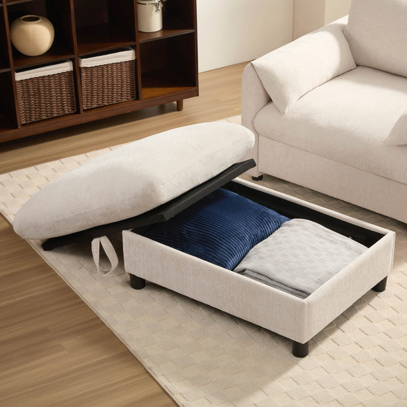 Chaise avec repose-pieds avec rangement, Beige