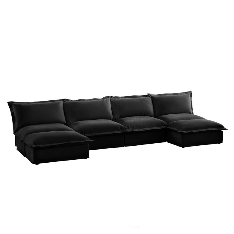 Slipcovered U Shape Sectional Wide and Deep Seat Sofa Couch, 4 Seater Sofa with French Edges Design Multiple Big Pillows, Soft Deep Seat Comfy Cloud Couch for Living Room, Apartment