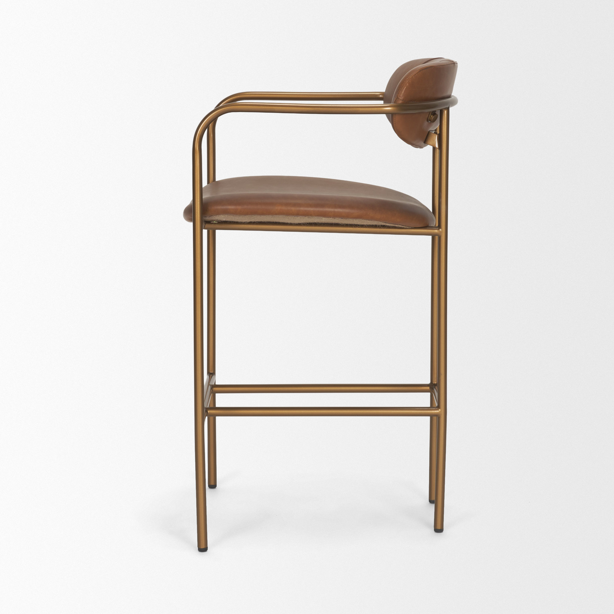 Belarus Fabric Seat Stool, Counter Stool (26.5" Seat Height), Brown, Gold