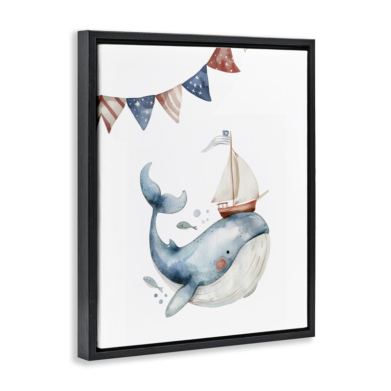  Mignonne baleine flottante, art mural par LSR Design Studio, H 21 po x l 17 po, Cadre flottant noir de jais