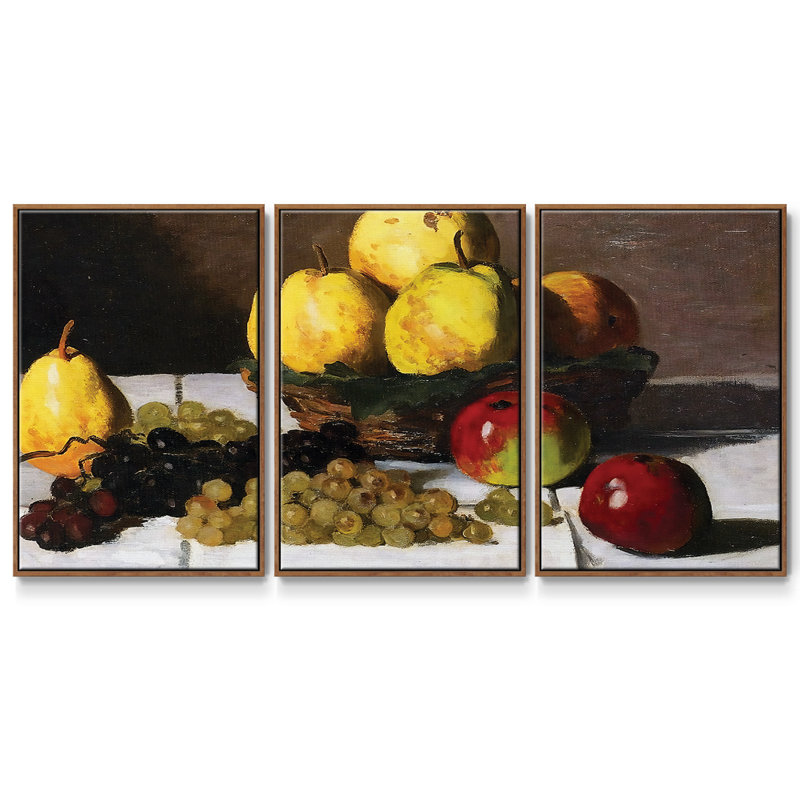 Nature morte aux poires et aux raisins, 1867, 3 pièces, H 24 po x l 48 po x P 2 po, Noyer