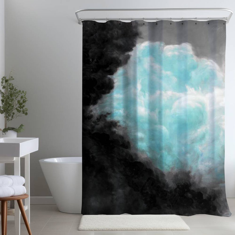Shower Curtain LA60 – Polyester Shower Curtain, Dye Sublimation Print, 71" W × 74" L, Gray/Light Blue