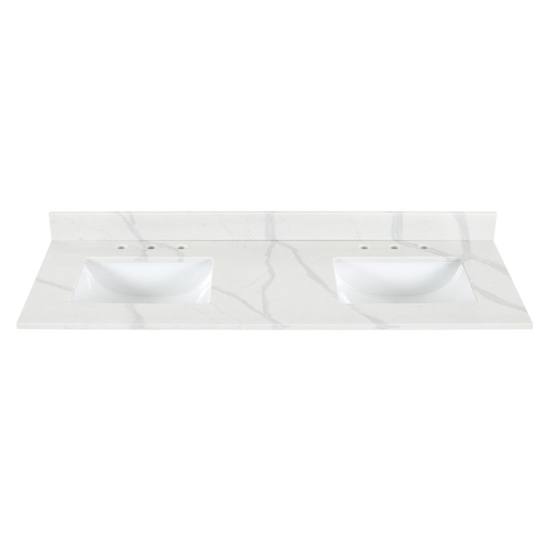 Calacatta White 60" Quartz Stone Vanity Top with Double Sink