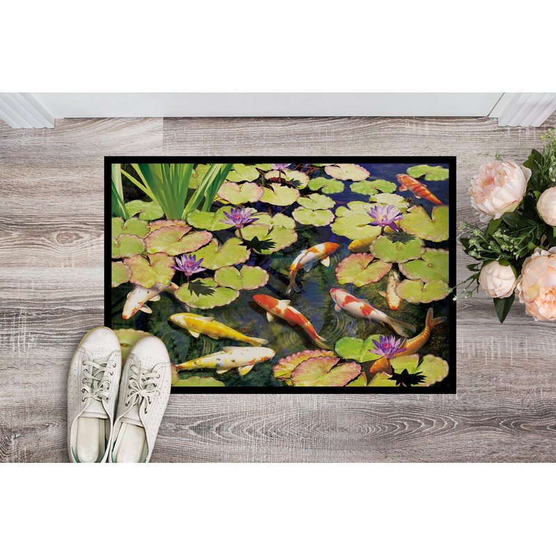 Tapis d'entrée antidérapant Insta, Étang de carpes koï IV, 18" W x 27" L
