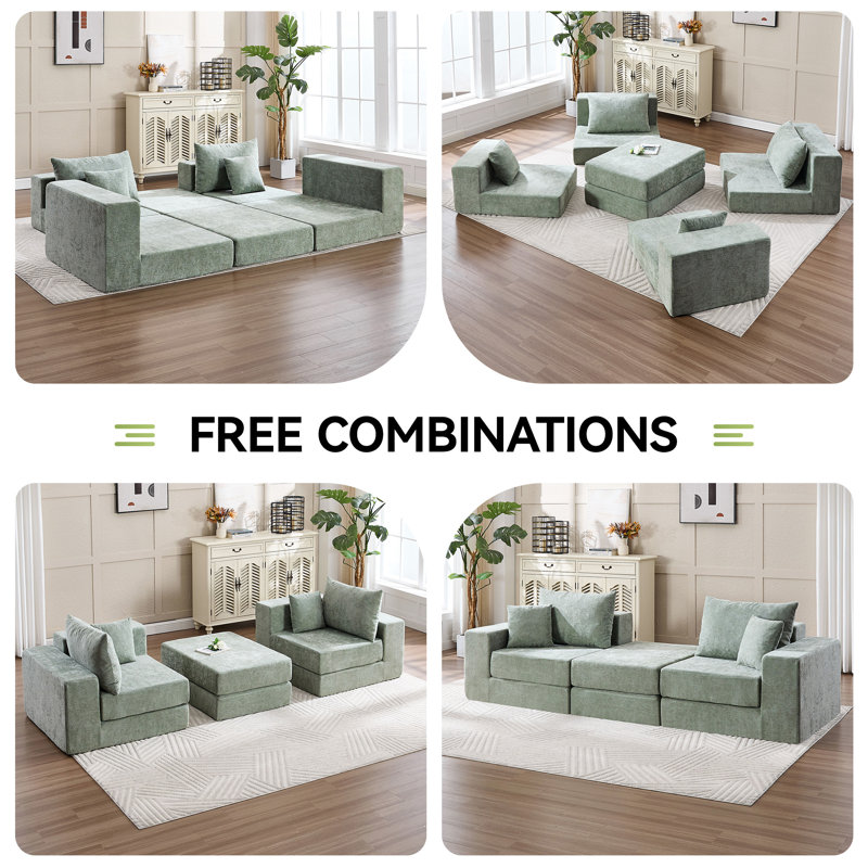 Canapé-lit modulaire reconfigurable 79 "avec coussins 79", Chenille verte