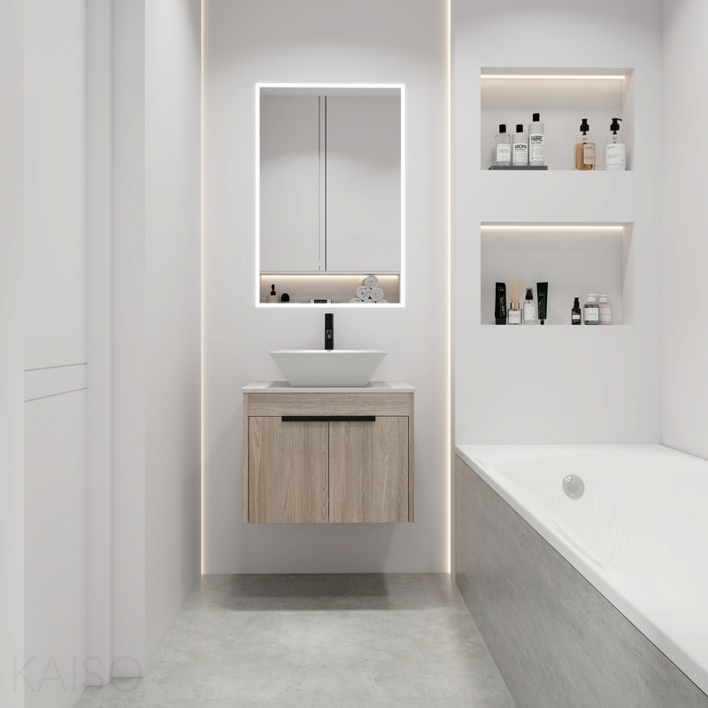 Ensemble de meuble-lavabo moderne 24 po avec lavabo en céramique, meuble-lavabo mural en chêne blanc avec porte à fermeture douce