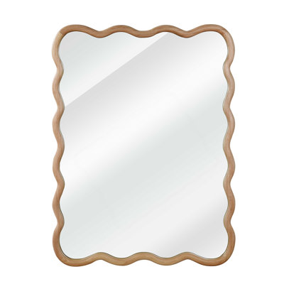 30x40 Inch Wavy Rectangle Solid Wood Frame Decorative Mirror for Elegant Home Decor