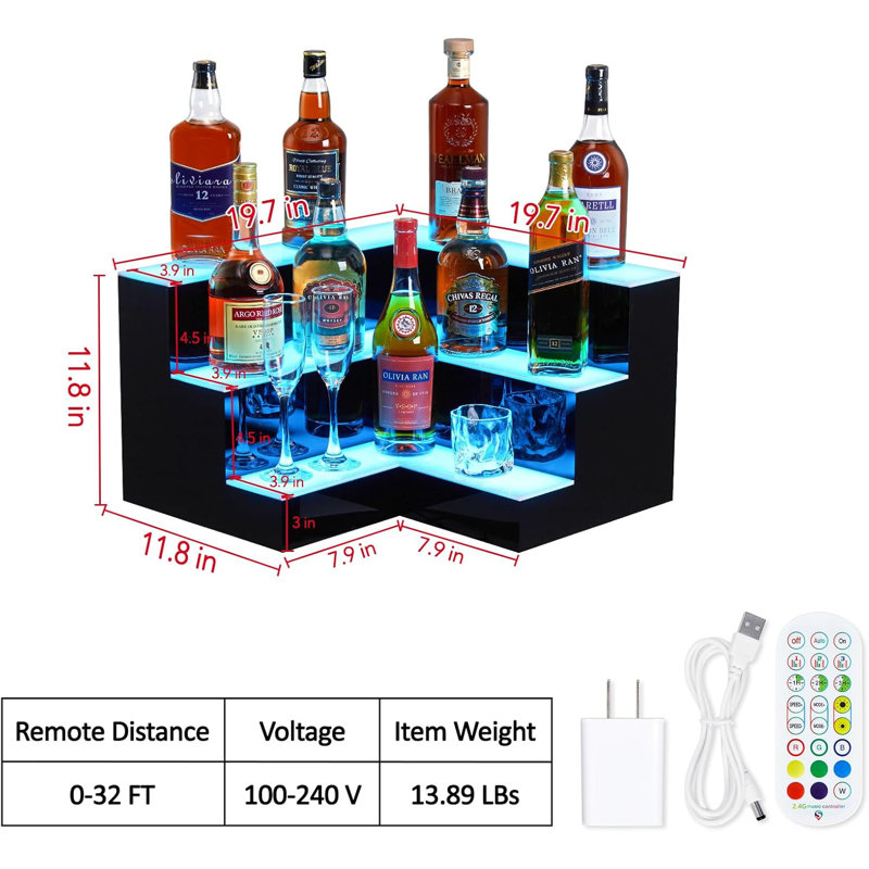 Tablette de présentation de bouteilles de boissons alcoolisées à DEL, tablettes de présentation de bouteilles avec télécommande et contrôle d'application, 16 couleurs, 4 modes de musique