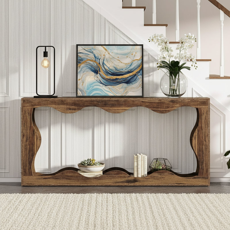 63" Console Table, Farmhouse Entryway Table Couch Table Behind Sofa, Brown