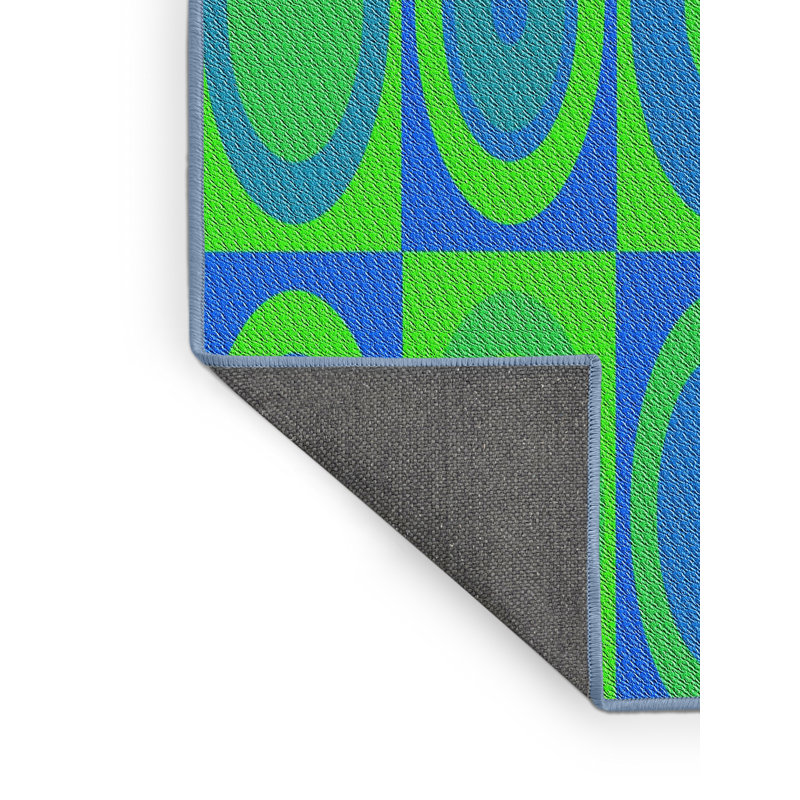 Tapis vert/bleu à motifs, Rectangle 5 pi x 7 pi
