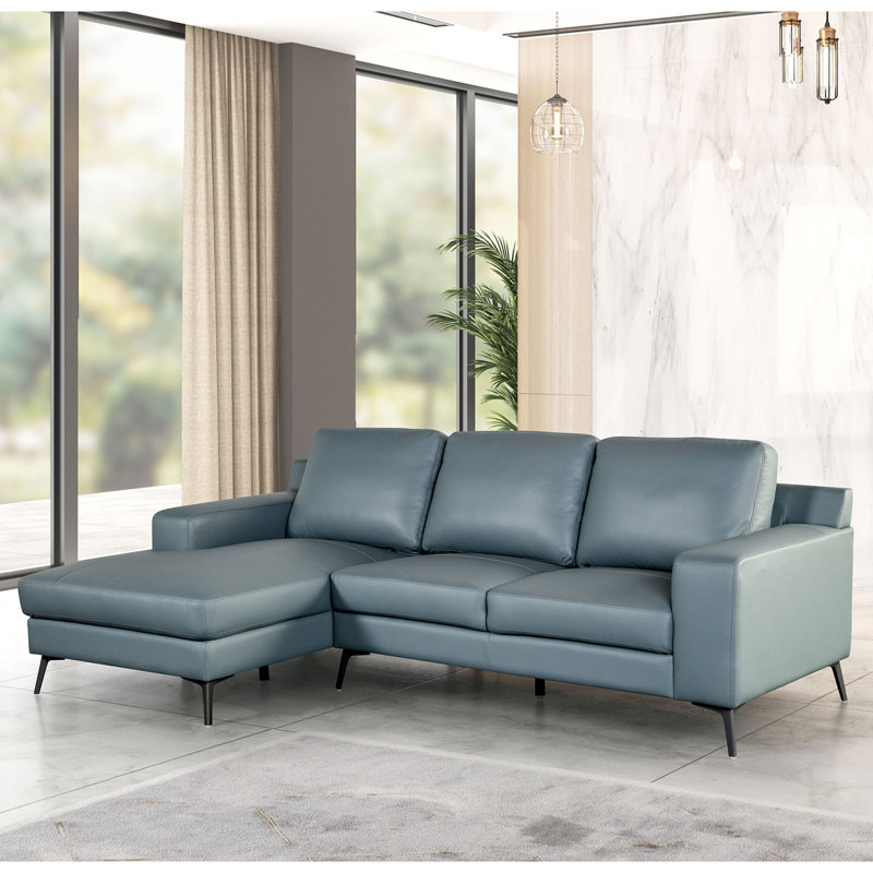 Jakoria 98" L-Shape Sectional with Chaise, Left Hand Facing, Blue Leather Match